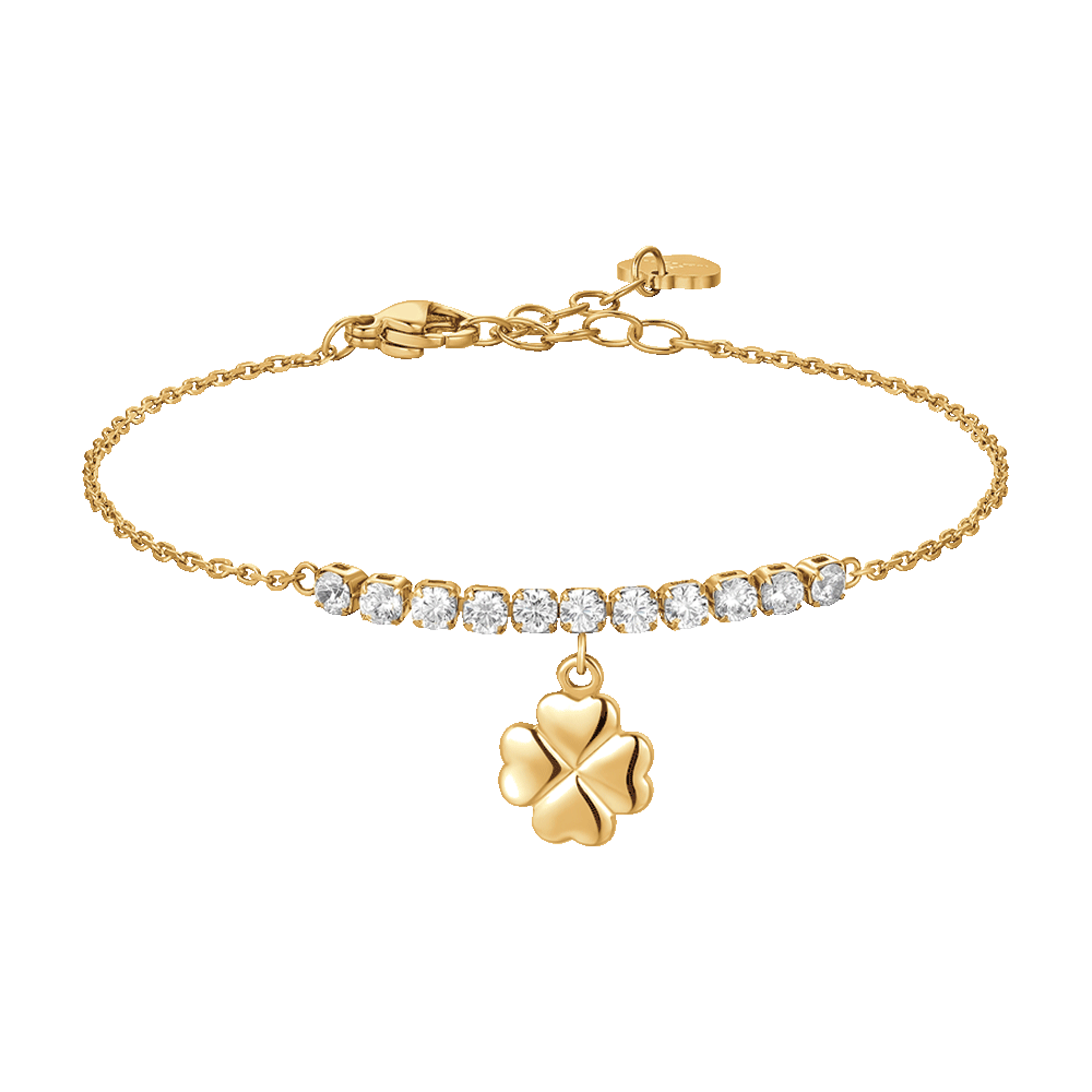 Luca Barra bracciale donna in acciaio ip gold con quadrifoglio e zirconi bianchi - LUCA BARRA