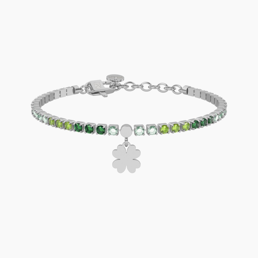 Bracciale tennis verde con quadrifoglio - KIDULT