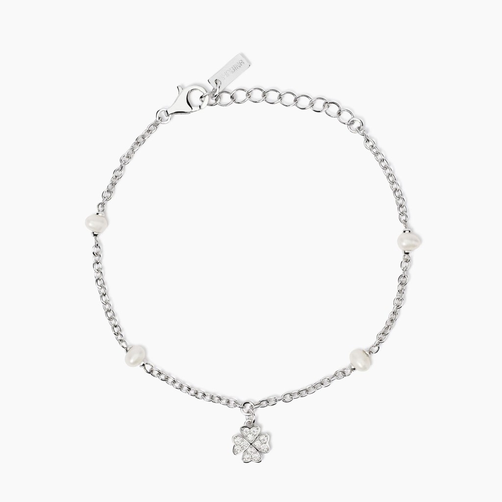 Bracciale con perle coltivate e ciondolo quadrifoglio - MABINA
