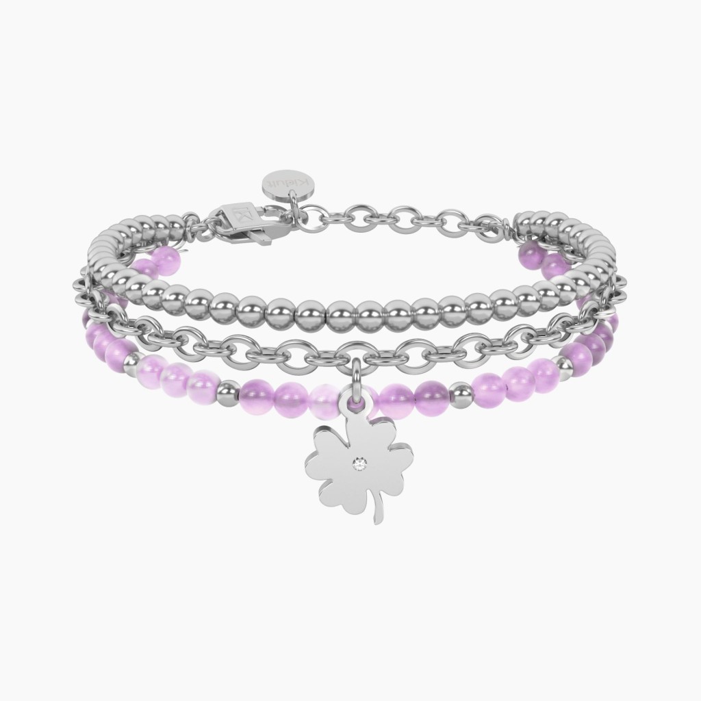 Bracciale giada rosa con quadrifoglio - KIDULT